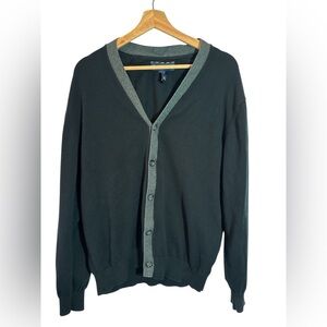 Club Room Mens Black Gray V Neck Lightweight Button Cardigan 100% Cotton Size Lg